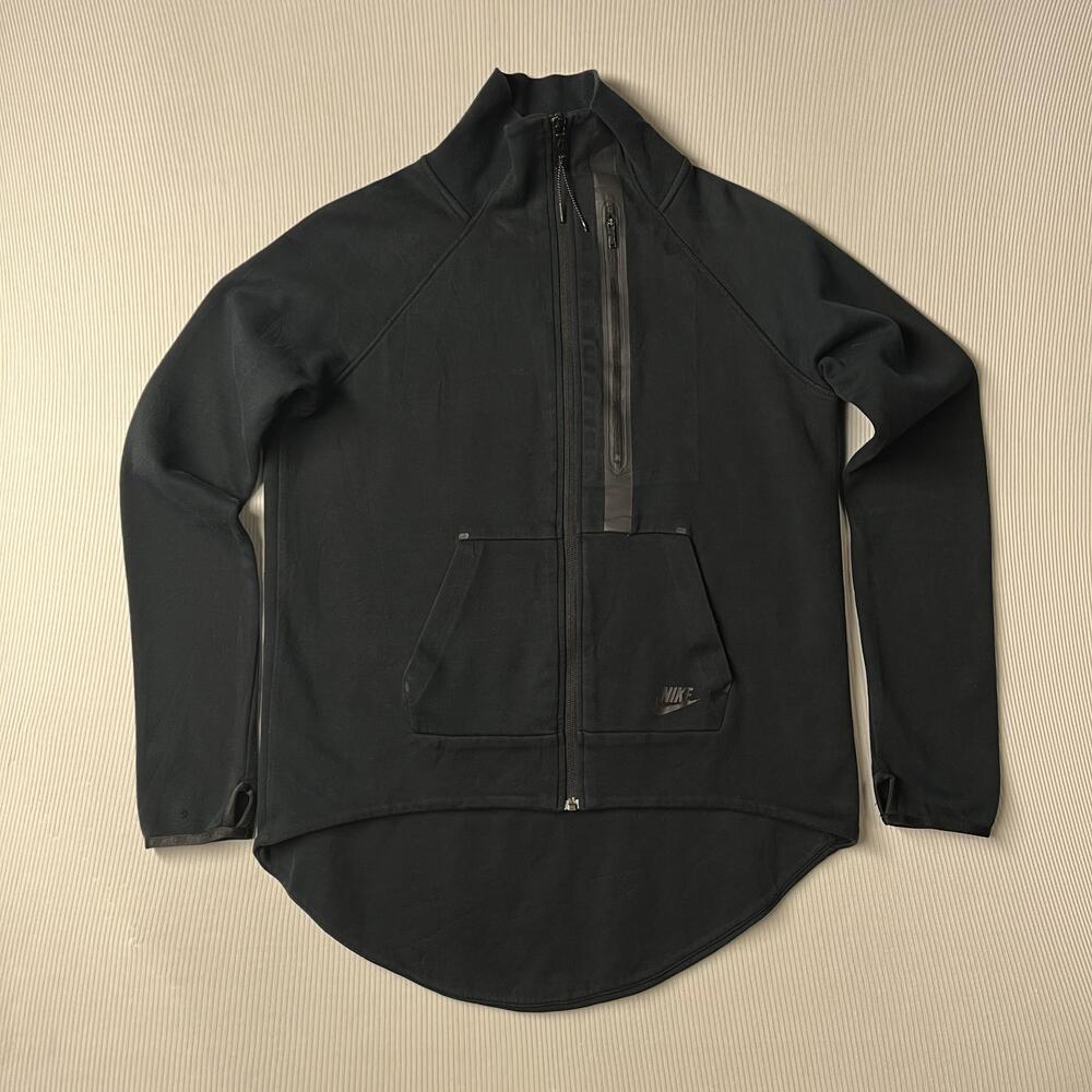 Nike Jacket Wome L Black Fleece Full Zip Track Droptail Pockets Running Athletic